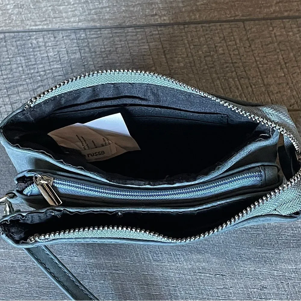 Charlotte Russe, Faux Leather, Gray, 3-Pocket, Wristlet. 4.25 by 6.5 inches.
